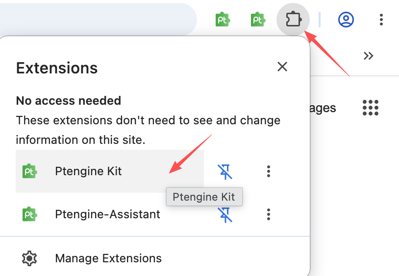 Pin Ptengine Kit to Chrome extension bar