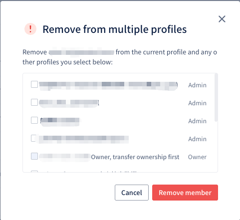Remove from multiple profiles dialog